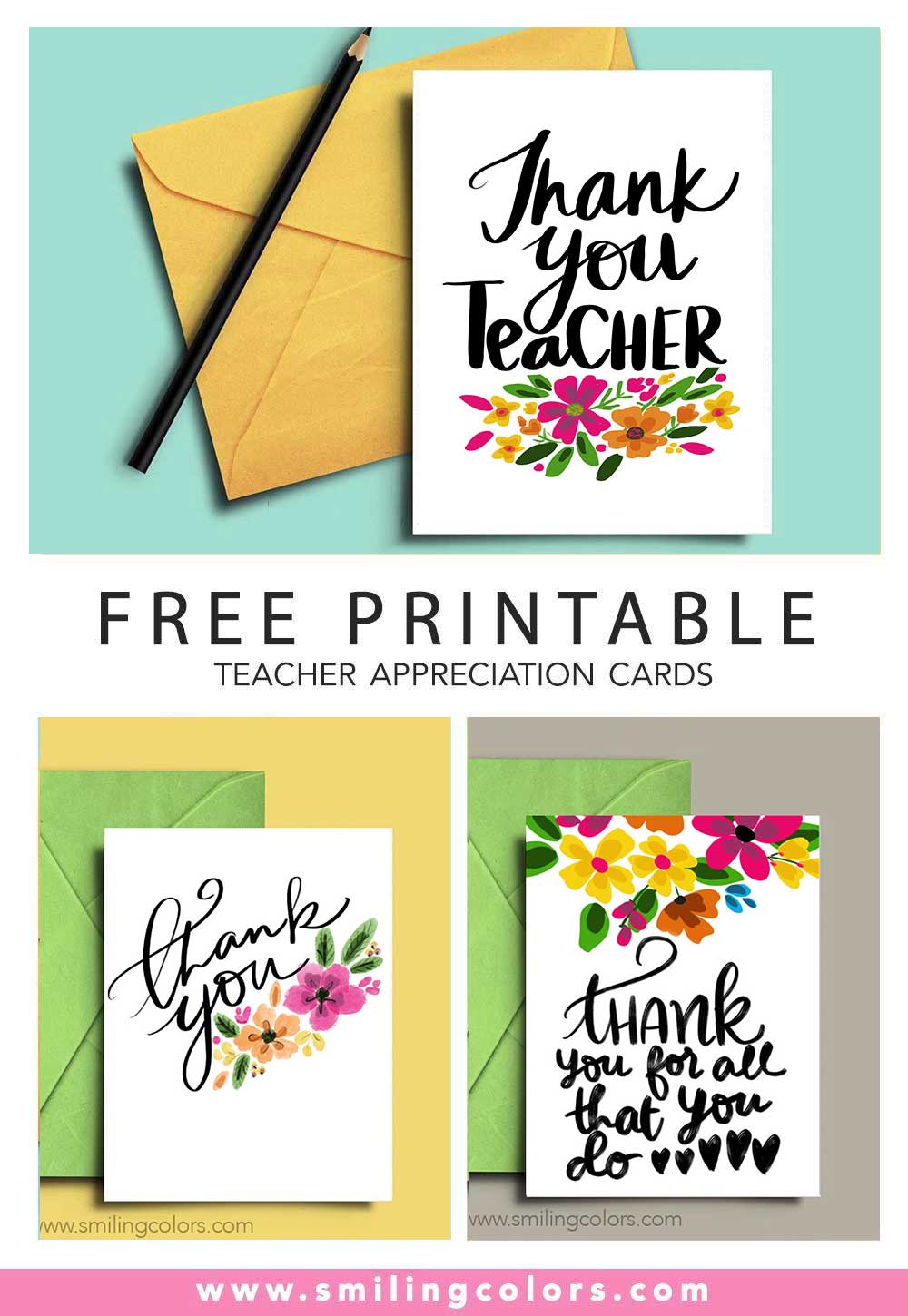 6 free thank you teacher printable cards! - smiling colors